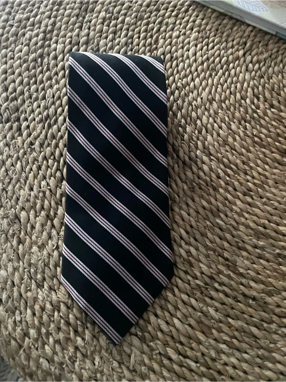 Black Silk Stripe Tie with White and Red Accent